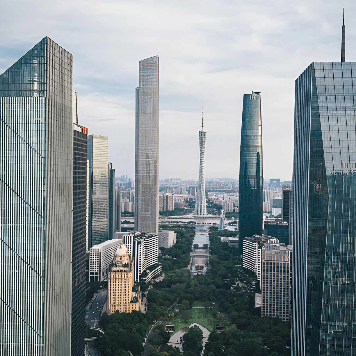 skyscrapers with small park