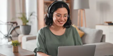 woman with headphones on